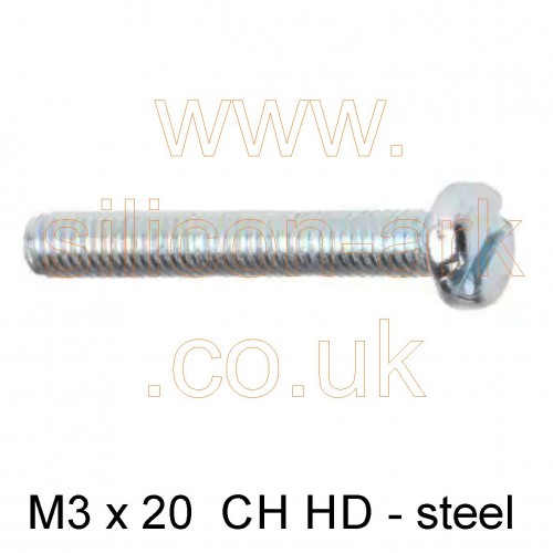 M3 x 20mm CH HD steel machine screw (20 pack)