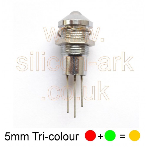 Tri-coloured 5mm LED in chrome bezel